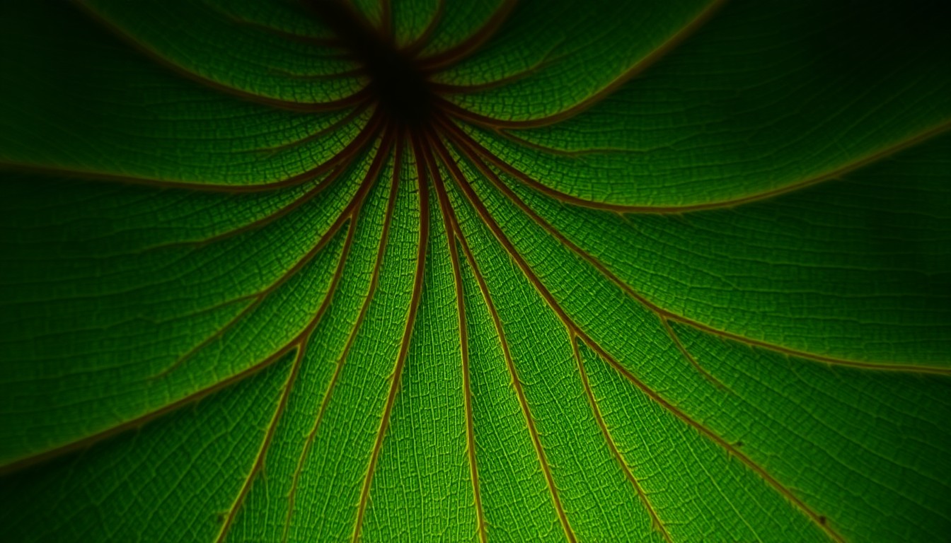 An extreme close-up photograph of a ginkgo leaf's delicate veins and textured surface, captured in dramatic, high-contrast lighting to evoke a sense of scientific wonder and natural beauty.