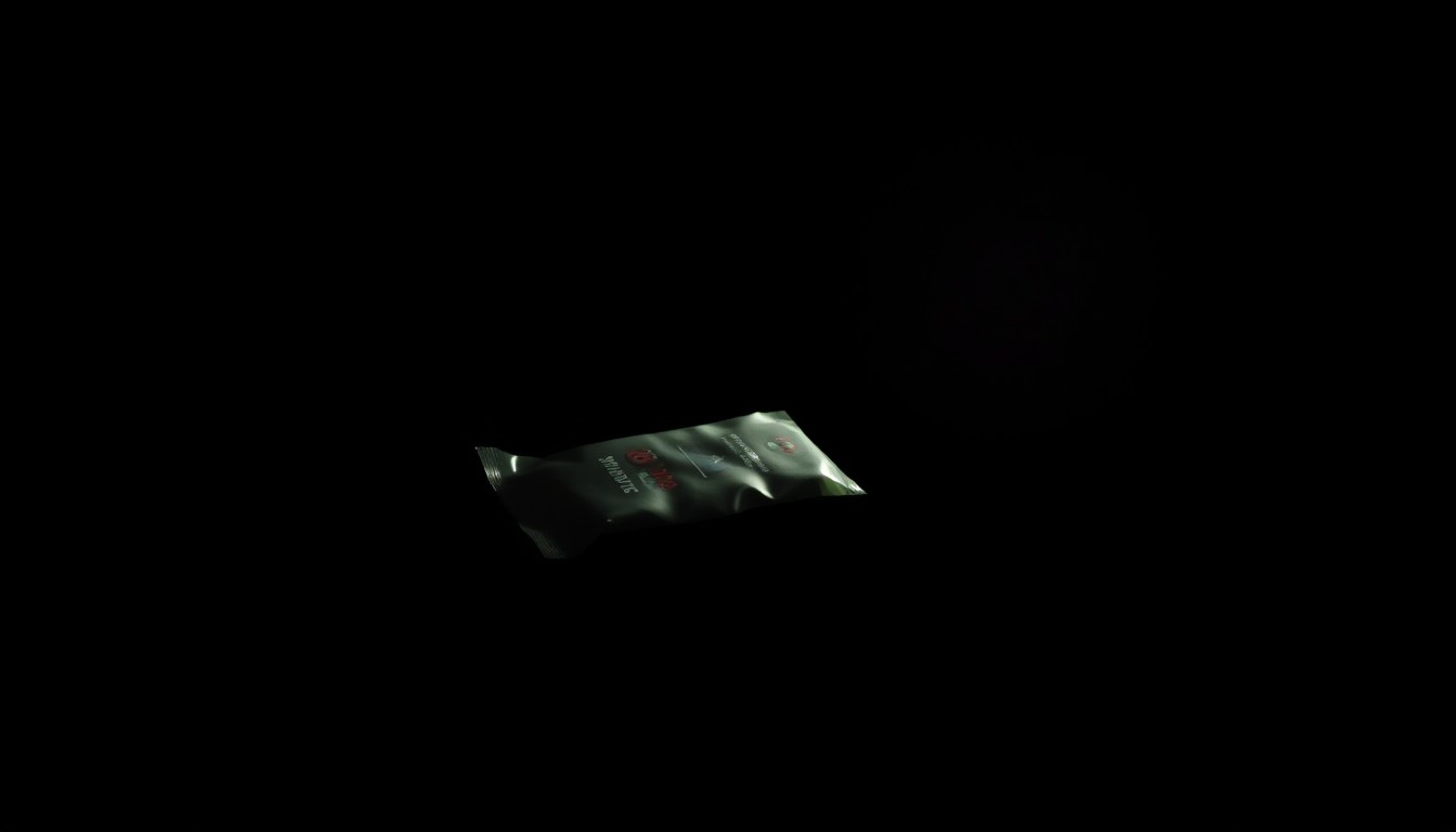 An extreme close-up photograph of a single, unidentifiable personal item or piece of evidence related to the investigation, capturing the stark, gritty, and investigative aesthetic through dramatic lighting and a pitch-black background.