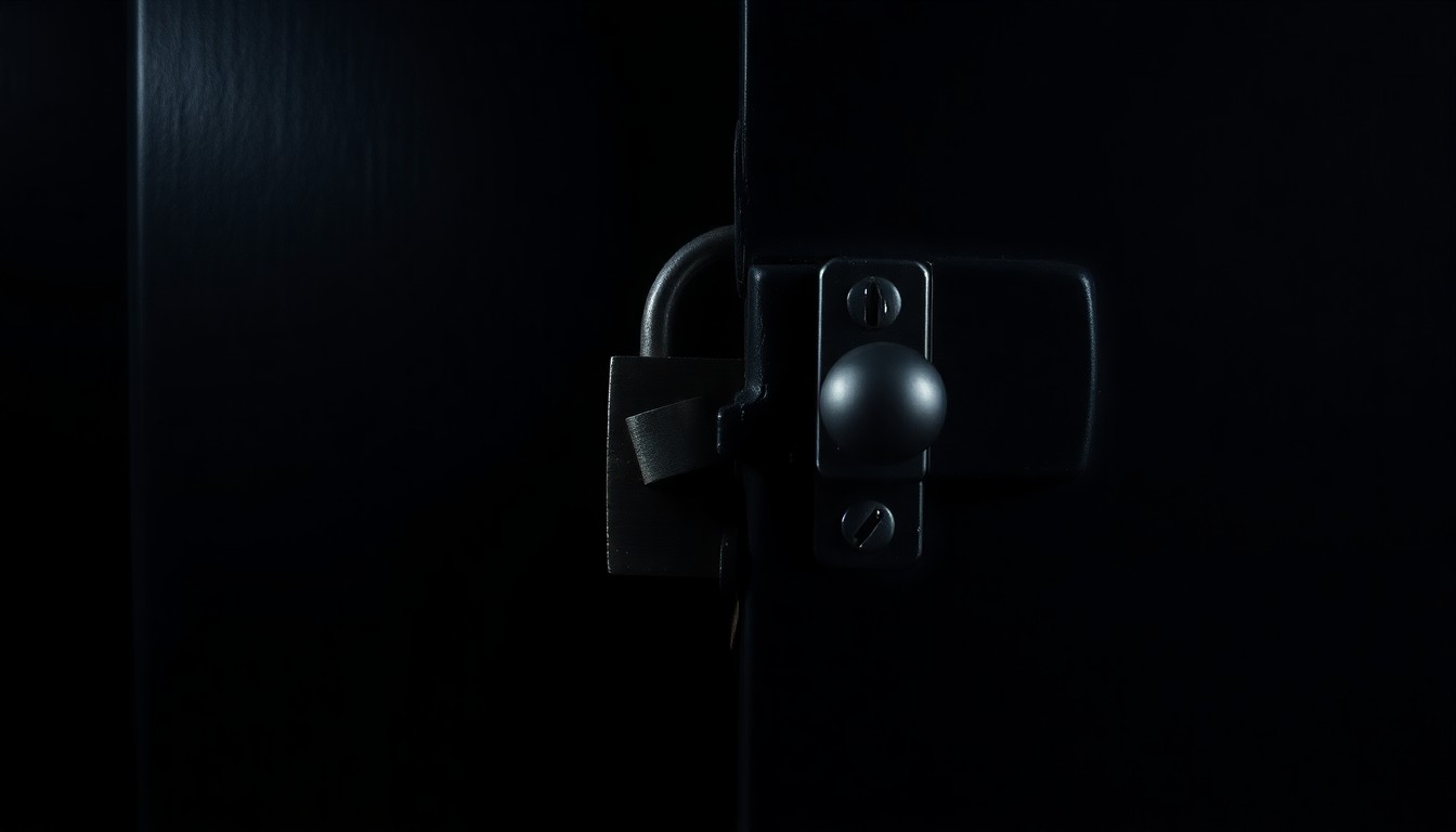 An extreme close-up photograph of a damaged school locker, capturing the harsh, gritty aftermath of a violent incident on campus.