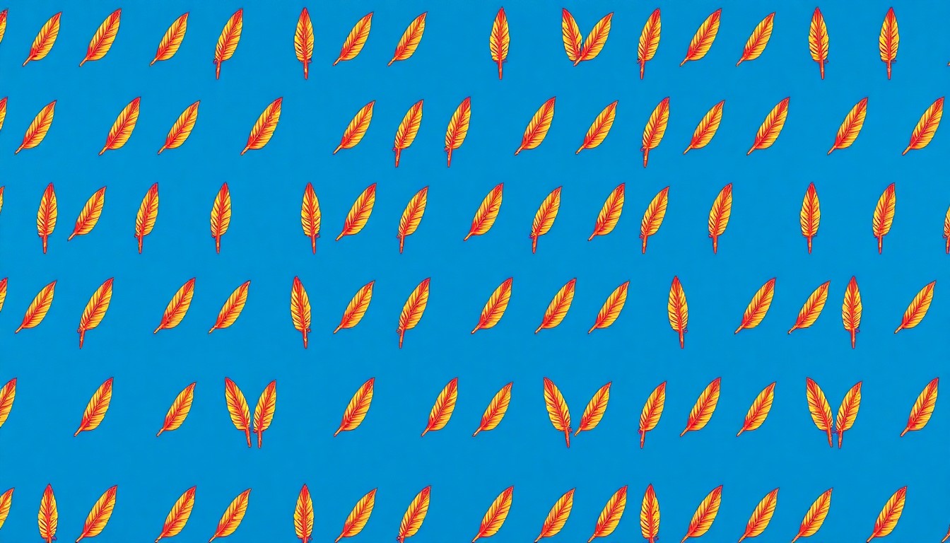 A vibrant, high-contrast silkscreen print featuring a repeated image of an antique quill pen, representing the historical documents and ideals that shaped the early development of the United States.