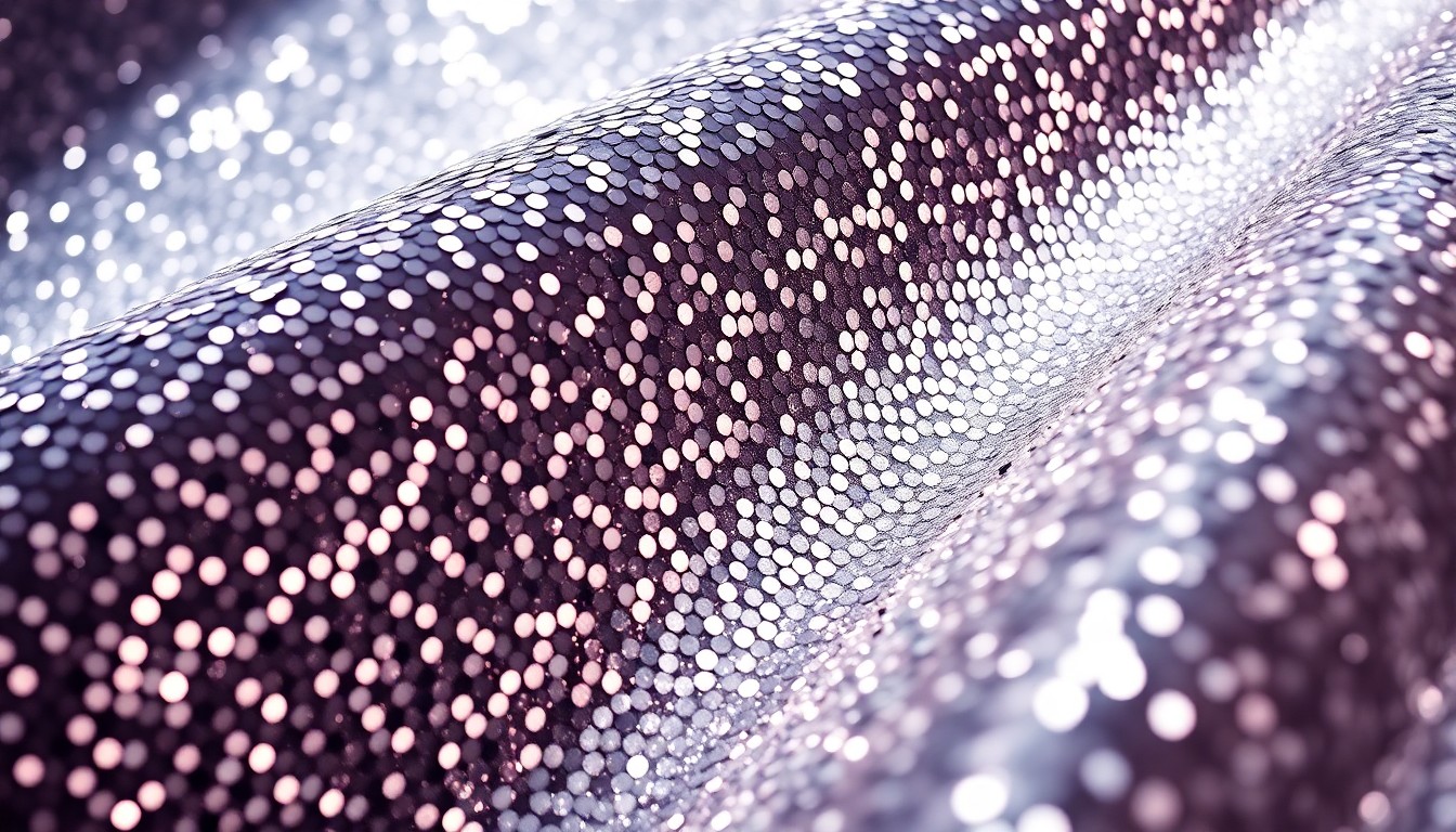 An extreme close-up of shimmering, textured sequins in a high-contrast, studio-lit composition, conceptually representing the glitz and glamour of the Saturn Awards celebration of genre entertainment.
