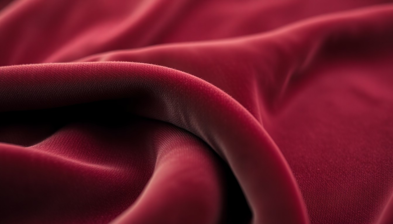 An extreme close-up of a lush, velvety fabric in deep burgundy and olive green tones, capturing the luxurious, romantic atmosphere of the Italian countryside setting in the film.