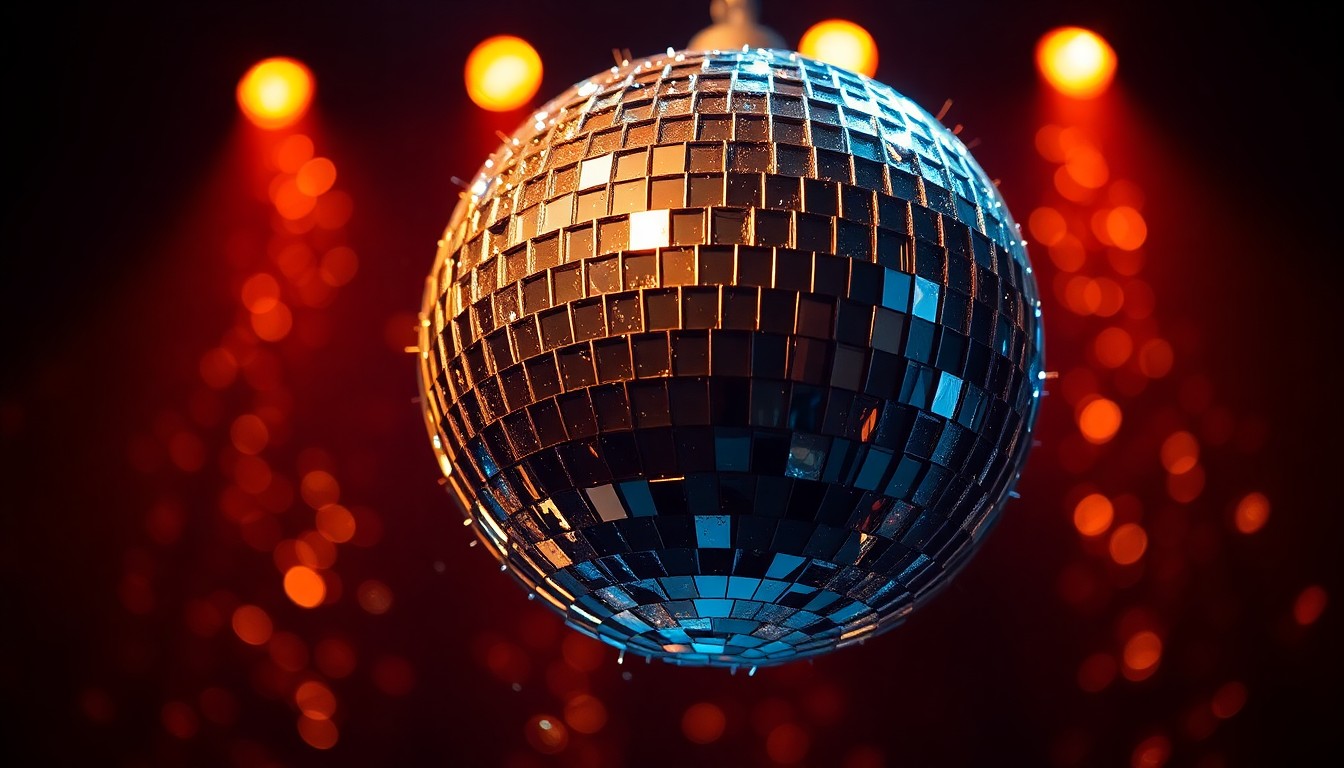 An extreme close-up photograph of shattered glass and glittering stage lights, creating an abstract, high-contrast texture that evokes the glamour and energy of a country music performance.