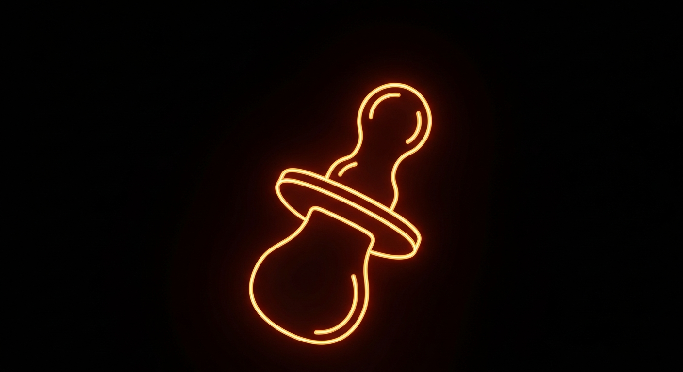 A minimalist design in the style of Keith Haring where the outline of a baby bottle or pacifier is defined entirely by vibrant neon lines against a dark background, emphasizing the fragility of unvaccinated infants during a measles outbreak.