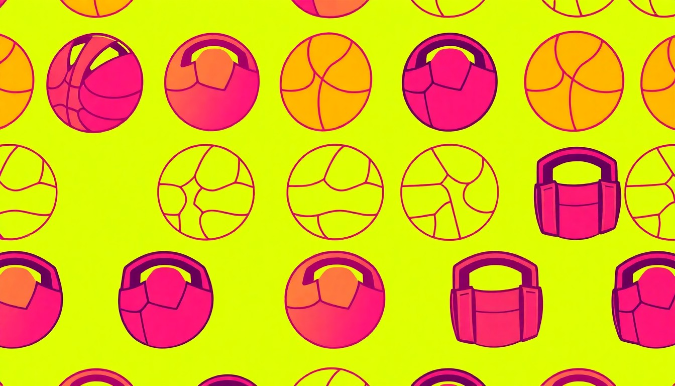 A vibrant, high-contrast silkscreen print of a basketball repeated in a grid pattern, capturing the energy and excitement of the college's new athletic facility.