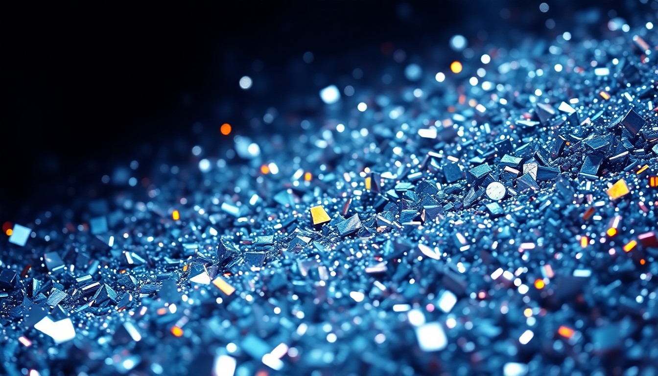 An abstract close-up photograph of shimmering, crushed metal textures in dramatic studio lighting, evoking the high-energy glamour of a BABYMETAL concert.