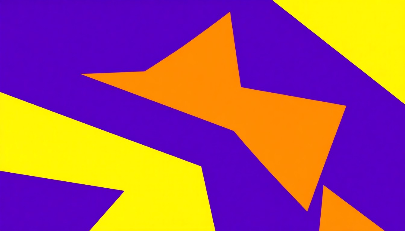 An abstract, minimalist illustration featuring bold, geometric shapes in vibrant colors, capturing the energy and excitement of a major music festival without depicting any specific people, places, or branding.