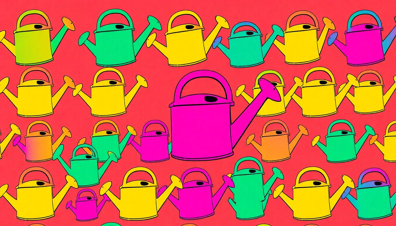 A brightly colored, high-contrast silkscreen print of a gardening trowel repeated in a tight grid pattern, conceptually representing the DIY spirit and handcrafted focus of the Home and Gnome Fest.