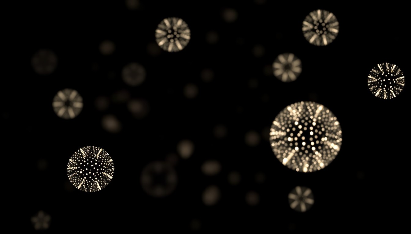 An abstract, high-contrast close-up photograph of shimmering, orb-like shapes against a pitch-black background, conceptually representing the mysterious UFO sighting described by country singer Kacey Musgraves.