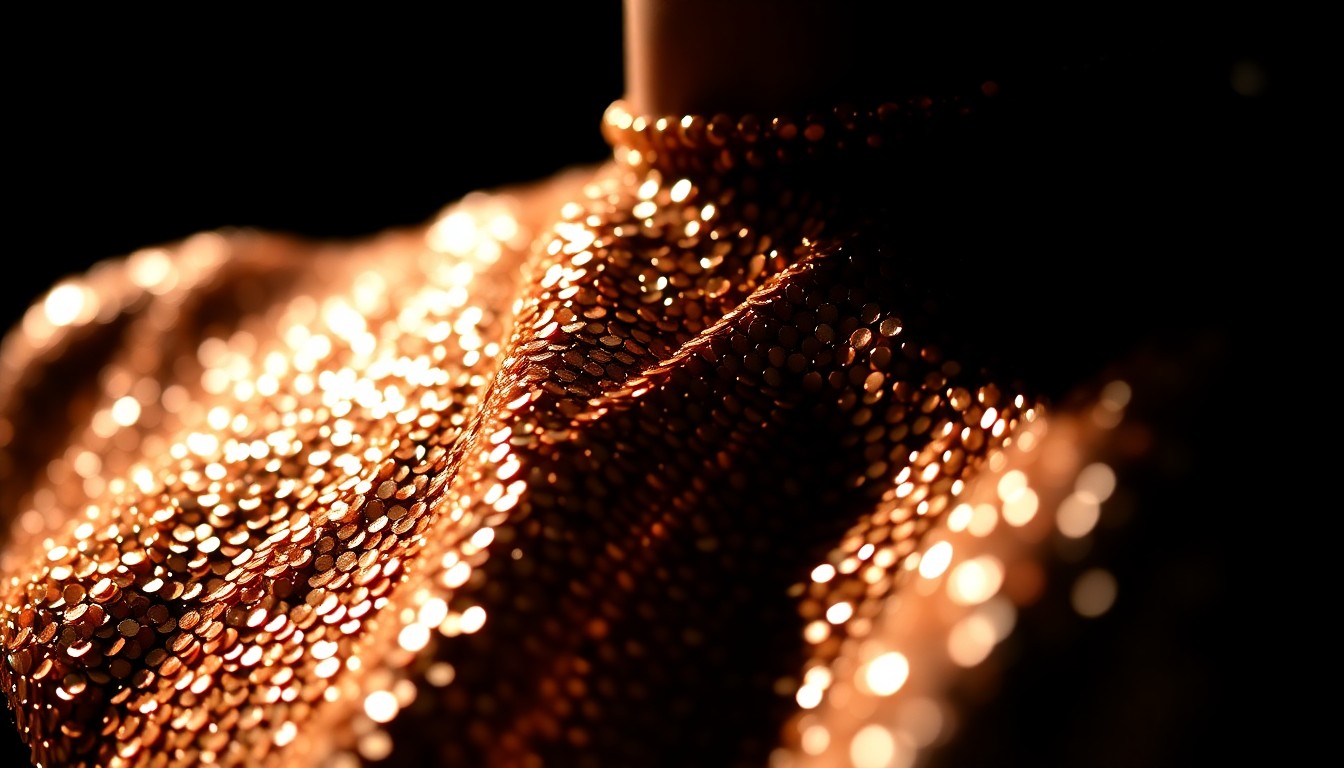 An extreme close-up photograph of shimmering sequins in dramatic, high-contrast studio lighting, capturing the glitz and glamour of Coachella festival fashion in an abstract, textural composition.