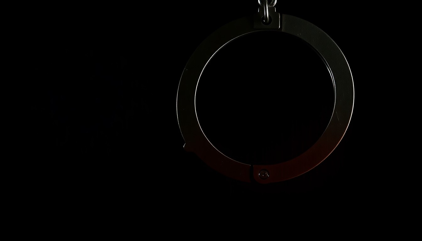 An extreme close-up photograph of a single handcuff against a pitch-black background, conveying the gritty, investigative nature of this crime story.