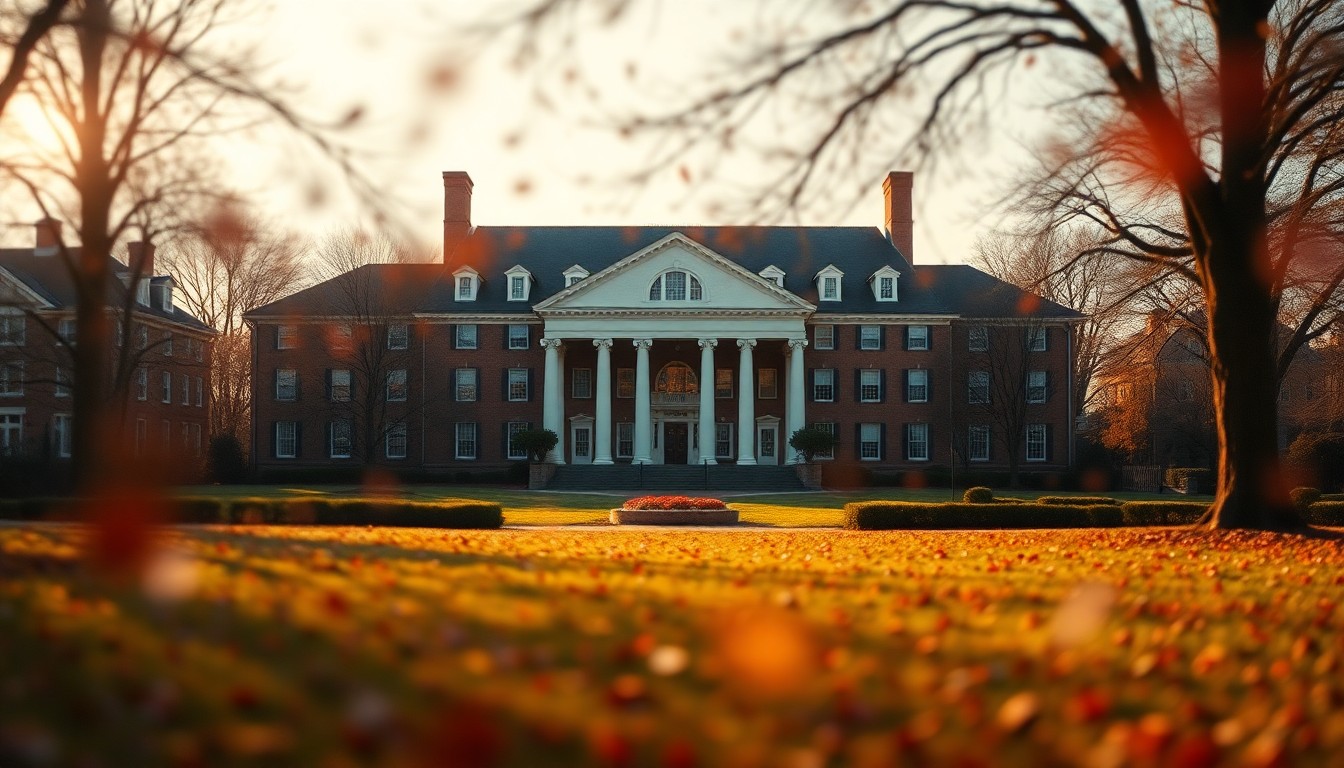 An abstract, out-of-focus photograph of a stately, historic building partially obscured by soft, warm pools of light, conveying a sense of nostalgia and uncertainty about the future of this iconic campus landmark.