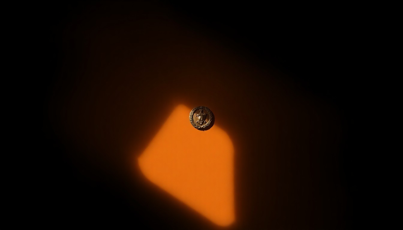 A close-up painting of a military medal or insignia in warm, golden tones, reflecting the solemnity and reverence of honoring veterans' service.