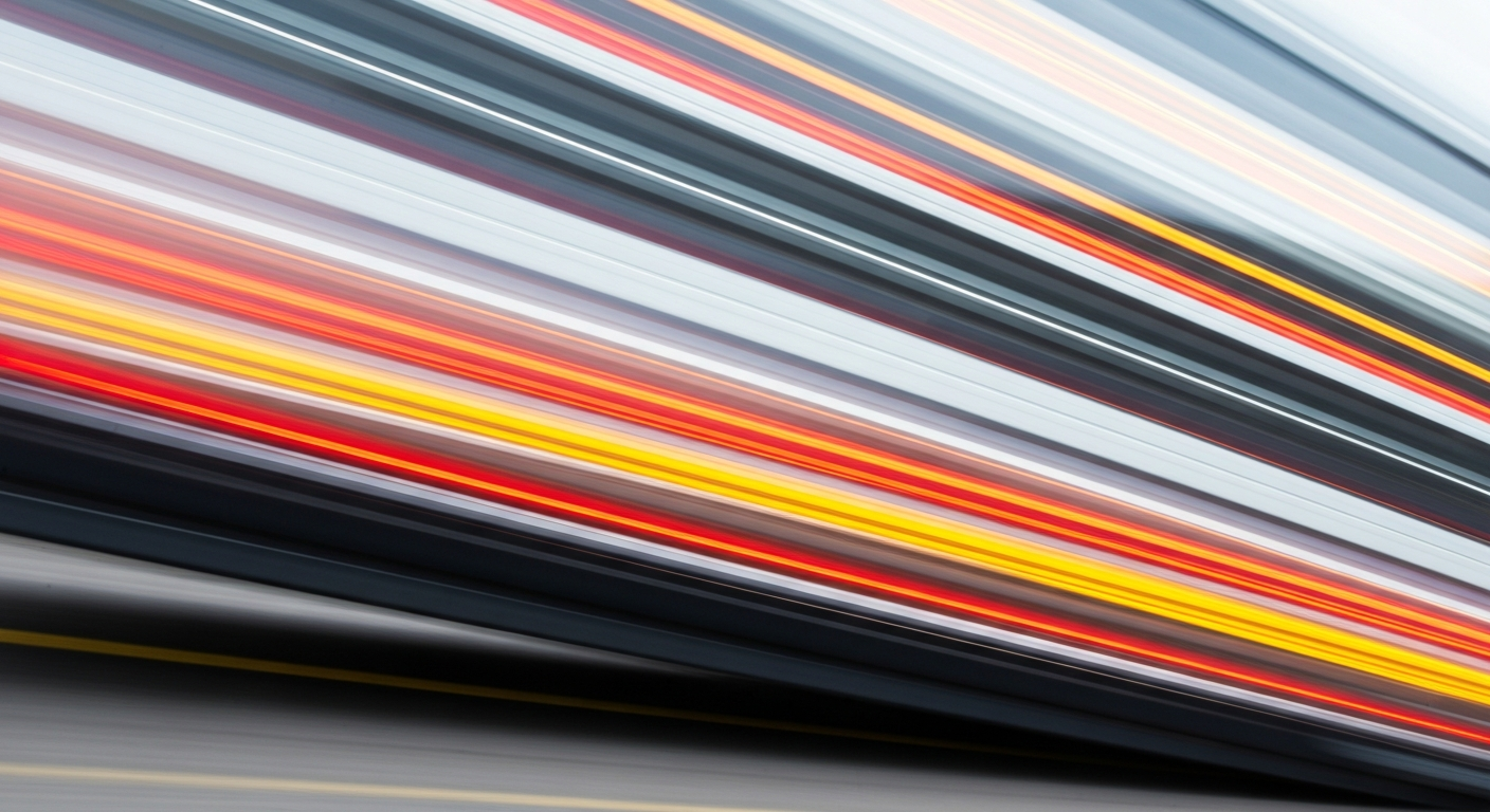 An abstract, blurred image of a vehicle in motion, with streaks of vibrant color representing the chaos and disruption of temporary traffic controls.