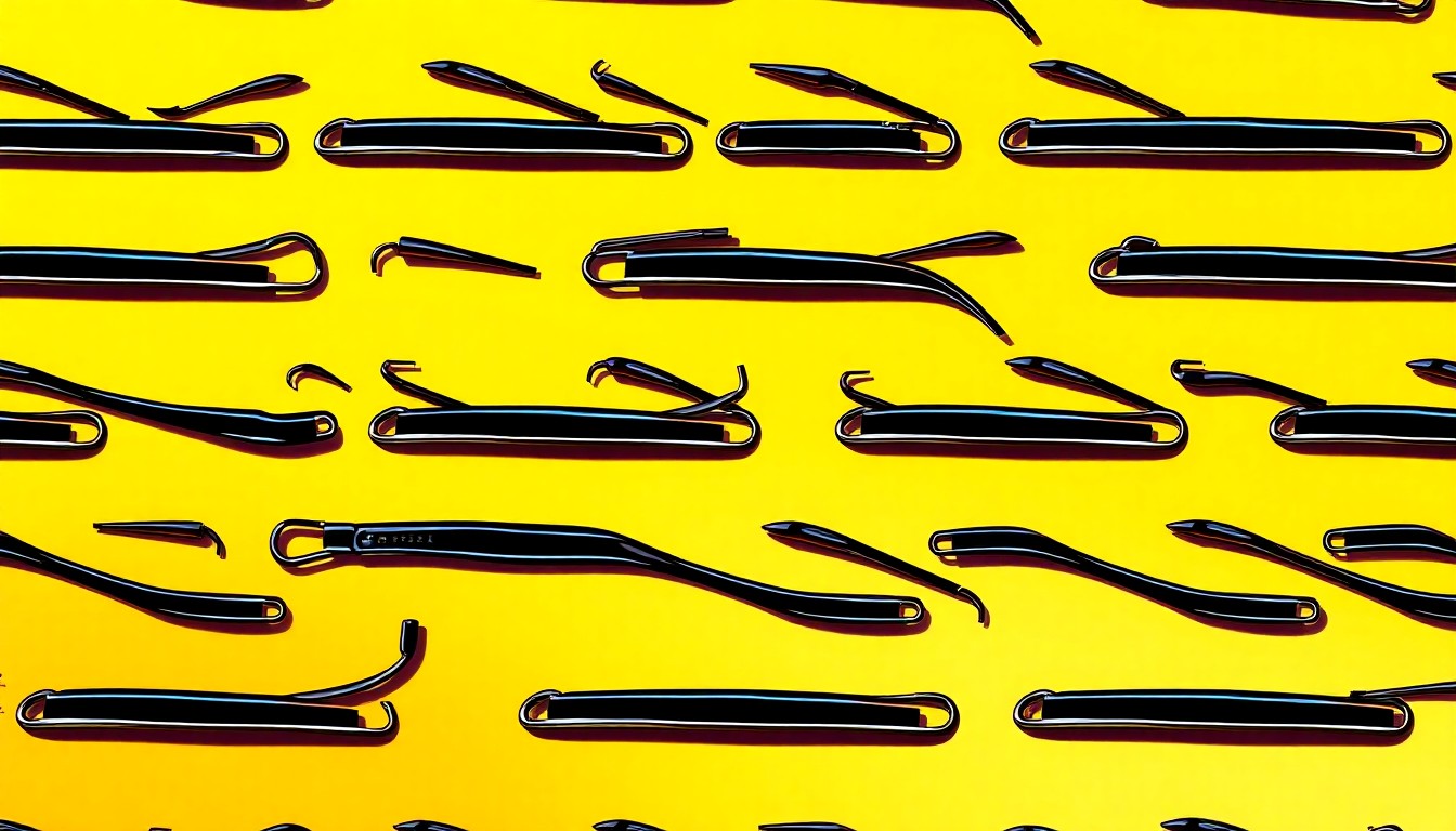 A bold, colorful silkscreen print featuring a repeating pattern of a dental mirror tool in vibrant neon shades, conceptually representing the school's commitment to dental education and community engagement.