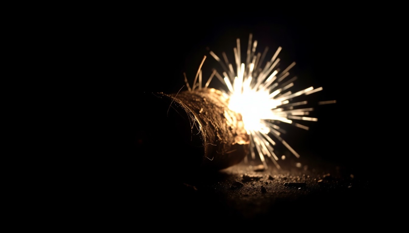 An extreme close-up photograph of a charred and twisted piece of metal debris, creating a stark, gritty, investigative aesthetic.