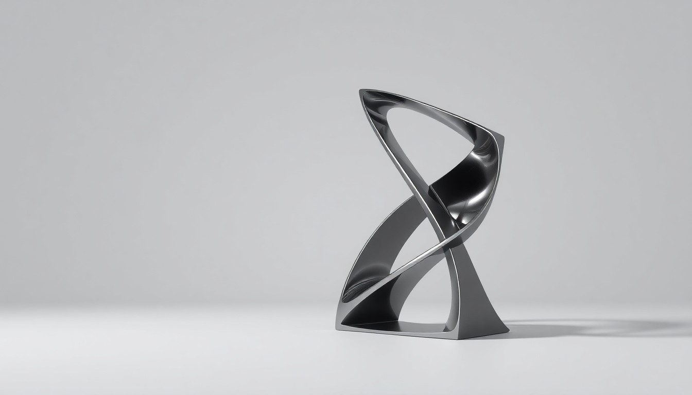 A highly stylized, photorealistic studio still-life photograph depicting a polished, geometric metal sculpture against a clean, grey background, representing the abstract concept of stalled economic development due to infrastructure obstacles.