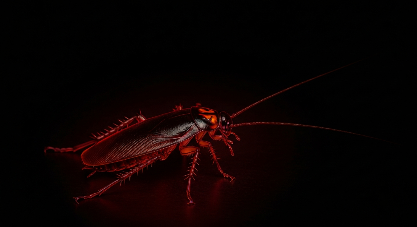 A vibrant neon outline of a cockroach scurrying across a dark background, symbolizing the hidden health risks that can exist in restaurant kitchens.