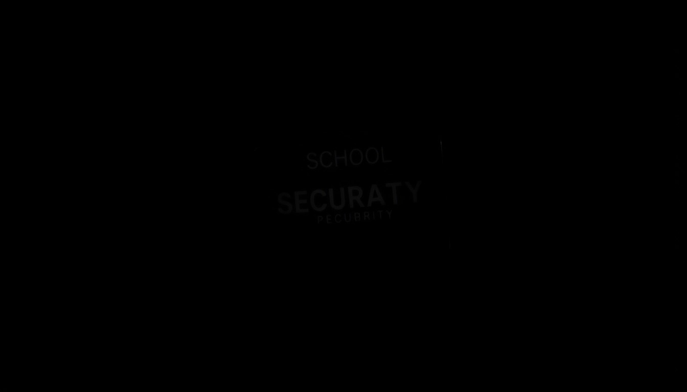 An extreme close-up photograph of a school security badge or ID card, lit by a harsh, direct camera flash against a pitch-black background, conceptually representing the investigative nature of school security incidents.