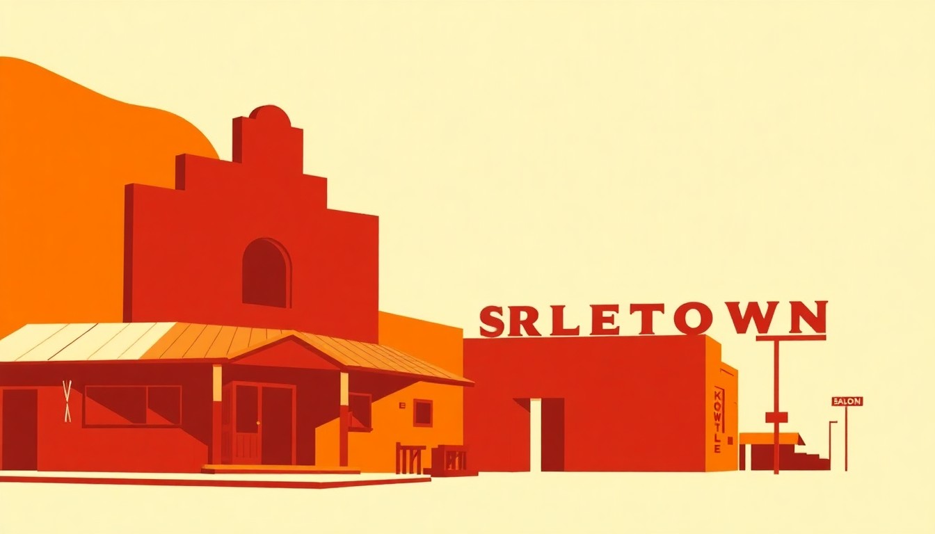 An abstract, minimalist illustration composed of bold, jagged geometric shapes in warm earth tones, capturing the honky-tonk spirit and country music culture of the now-closing Shingletown Saloon bar.