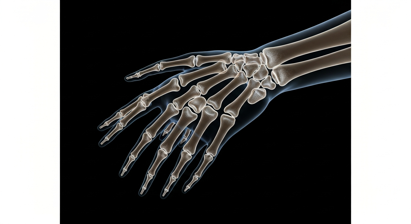 An extreme close-up of a ghostly, glowing human hand skeleton and veins, conceptually illustrating the need for transparent and precise Medicaid data.