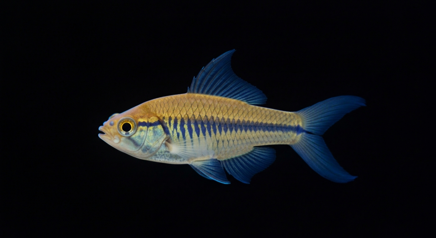 A minimalist, neon-outlined illustration of a zebrafish swimming against a dark background, capturing the essence of using these aquatic creatures in autism research and drug discovery.