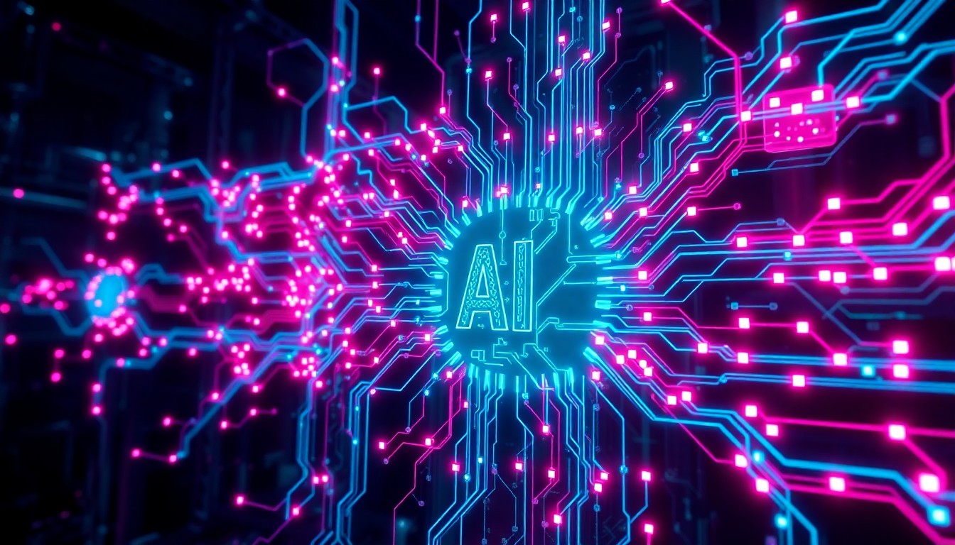 A highly detailed, glowing 3D illustration of a complex AI neural network architecture, with luminous cyan and magenta circuitry pulsing through a dark, industrial-style backdrop, conceptually representing the regulatory challenges facing the AI industry.