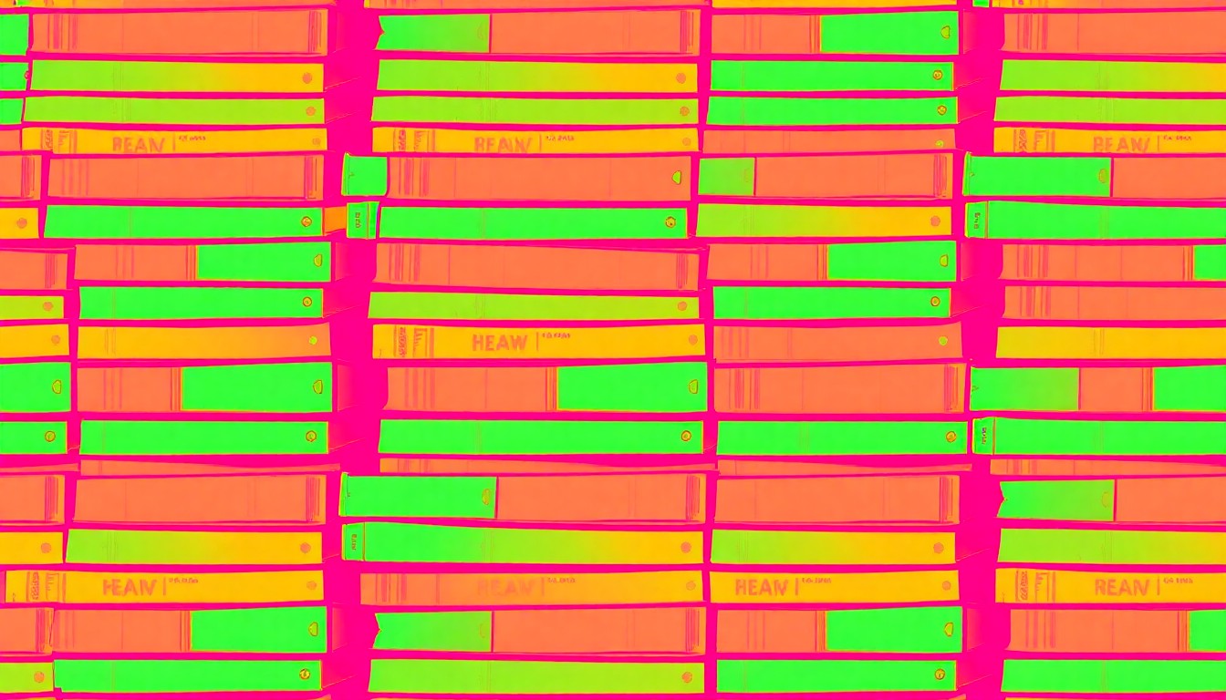 A vibrant, high-contrast silkscreen print of a stack of college textbooks repeated in a grid, capturing the uncertainty surrounding the future of academic programs at the University of Louisville.