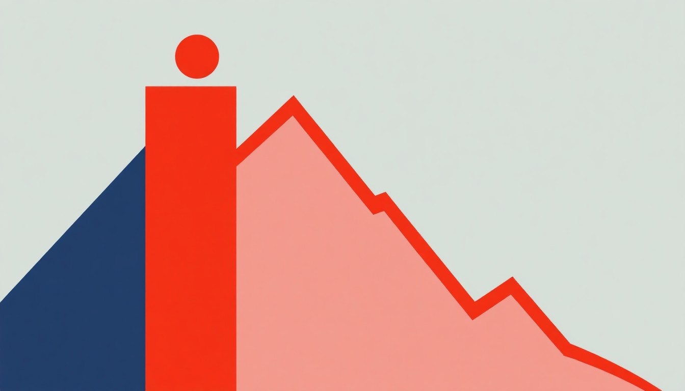 An abstract illustration composed of overlapping triangles, circles, and rectangles in shades of blue, red, and yellow, conceptually representing the rising wholesale inflation in the US economy.