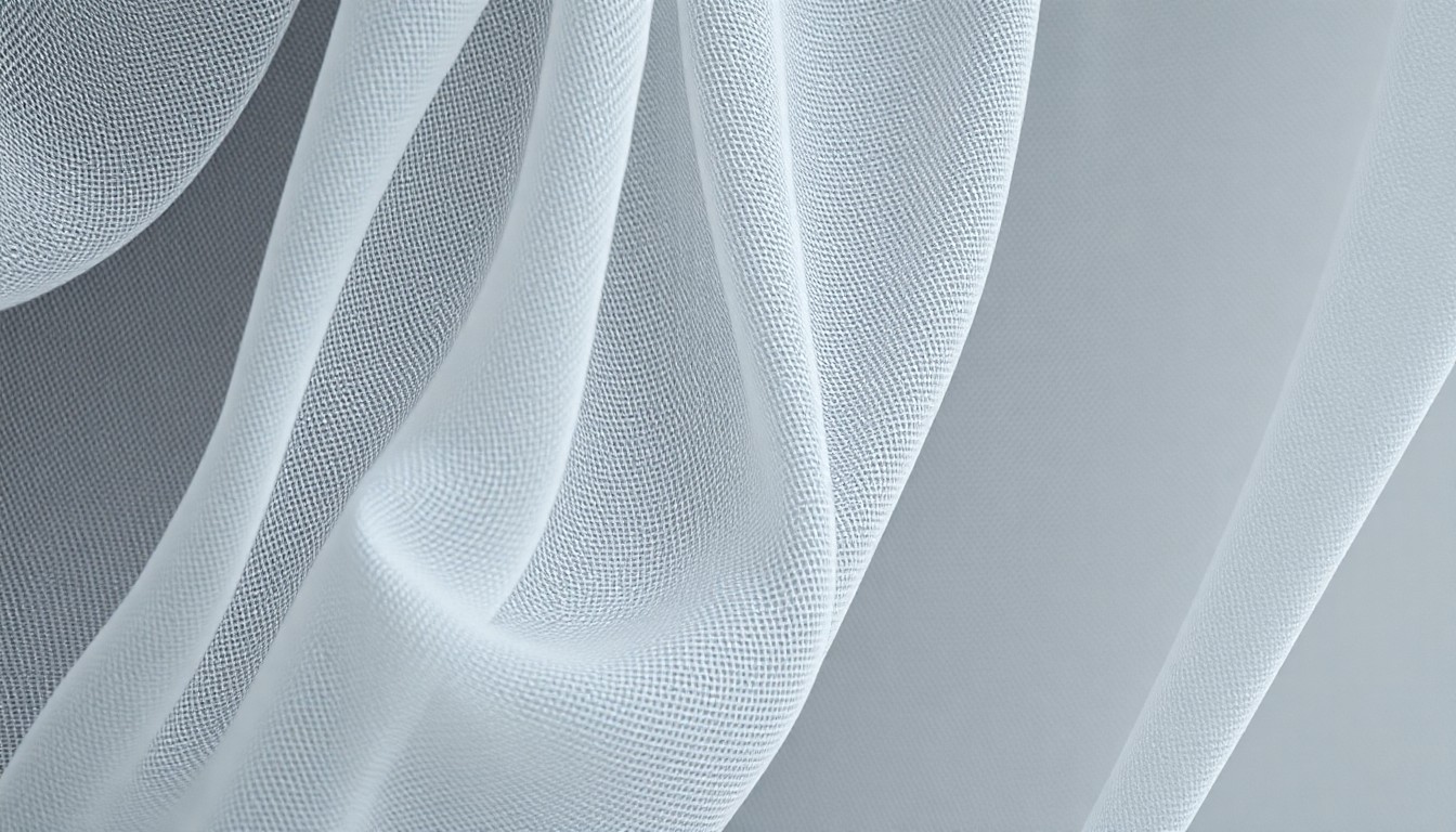 An abstract close-up photograph featuring a soft, sheer fabric in muted tones of gray and ivory, conveying a sense of quiet intimacy and emotional vulnerability.