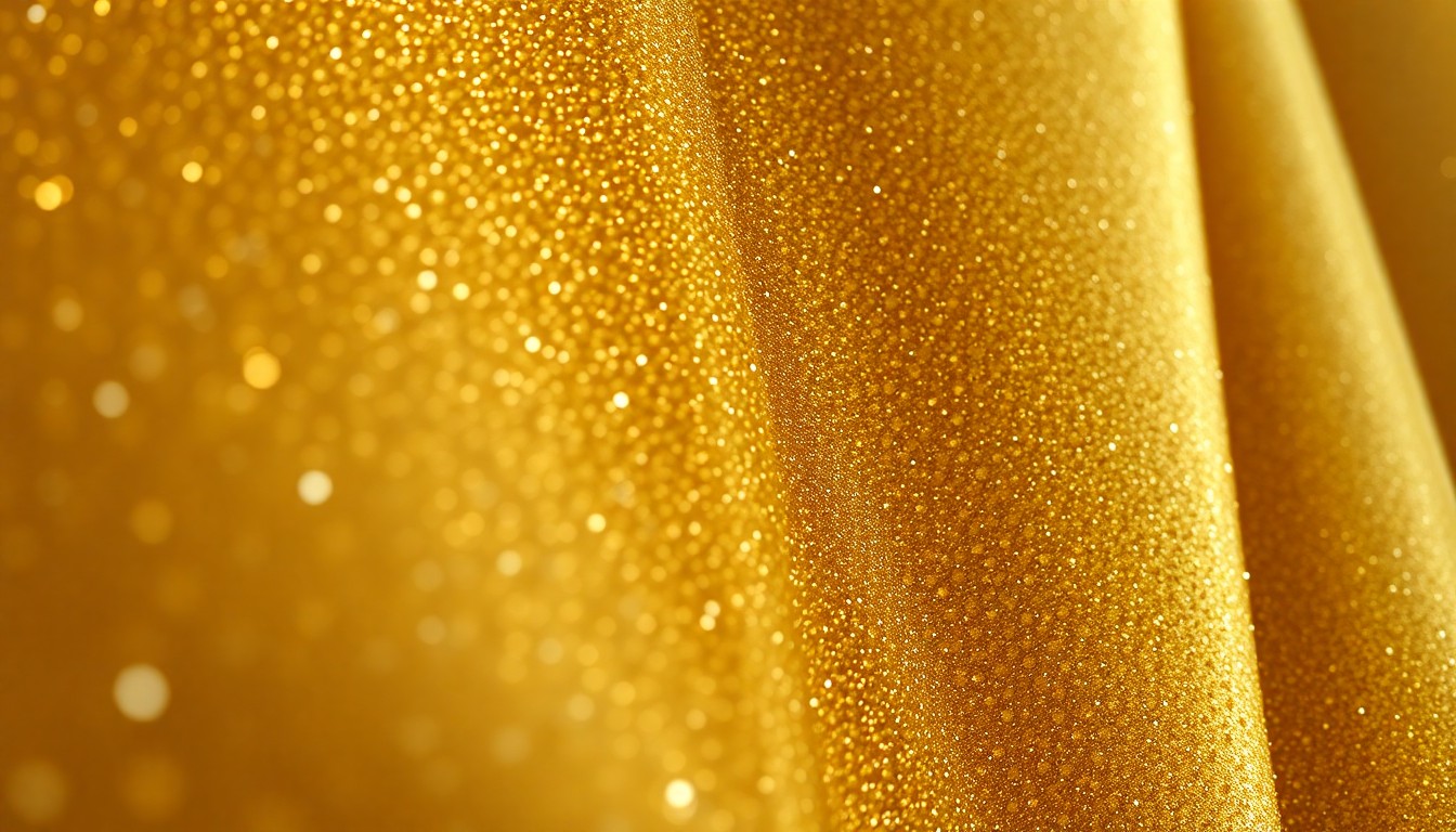 An extreme close-up photograph of luxurious, shimmering metallic textures and plush velvet fabrics, conceptually representing the lavish interiors of Mariah Carey's Tribeca penthouse.