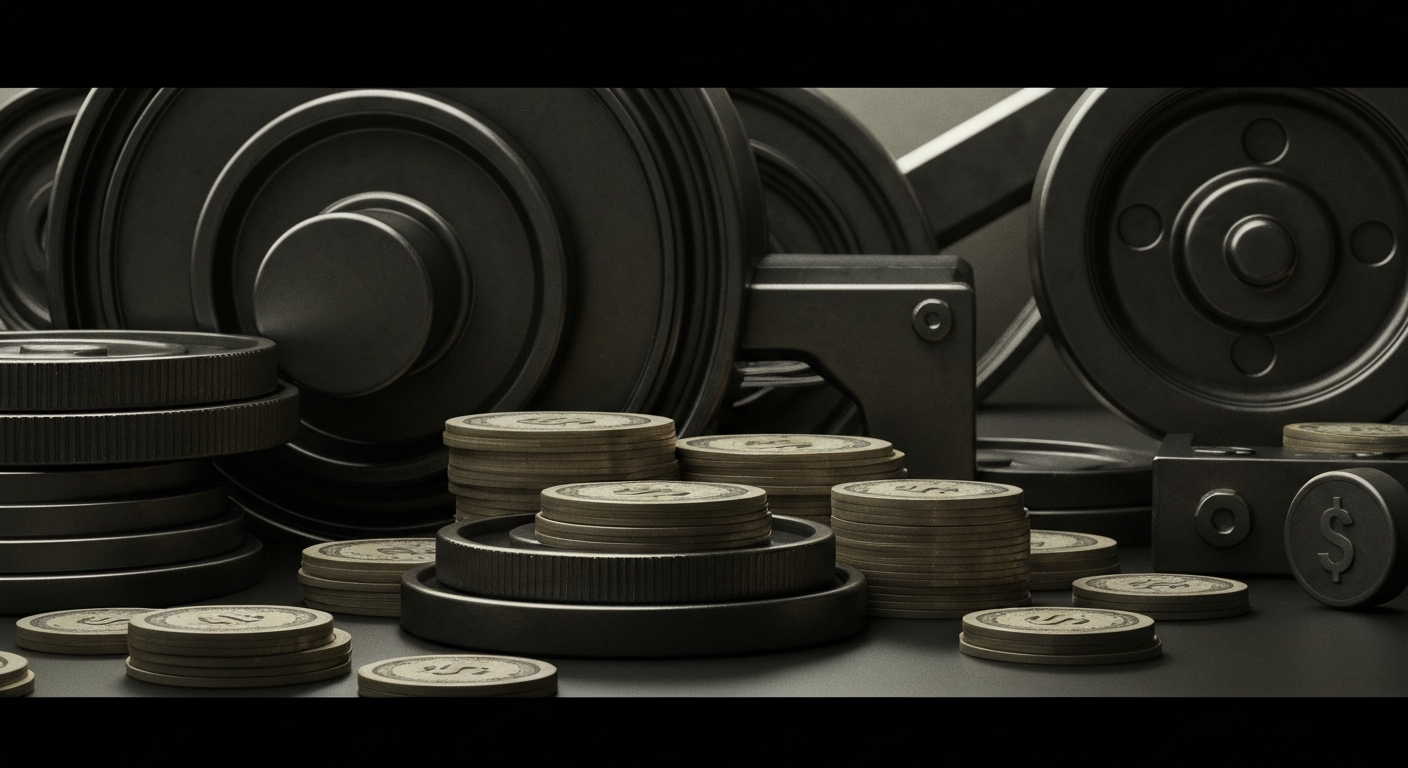 An extreme close-up of gears, levers, and other industrial banking machinery, conveying a sense of financial power and institutional stability through its heavy, textured visuals.