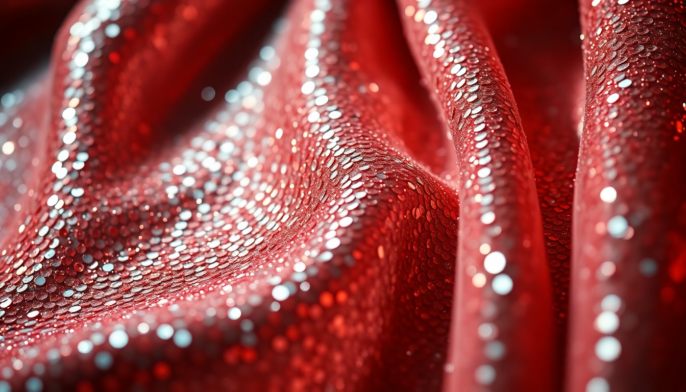 An extreme close-up of shimmering, high-contrast sequins and glittering textures, conceptually representing the glamour and celebrity at the heart of a neighborhood dispute.