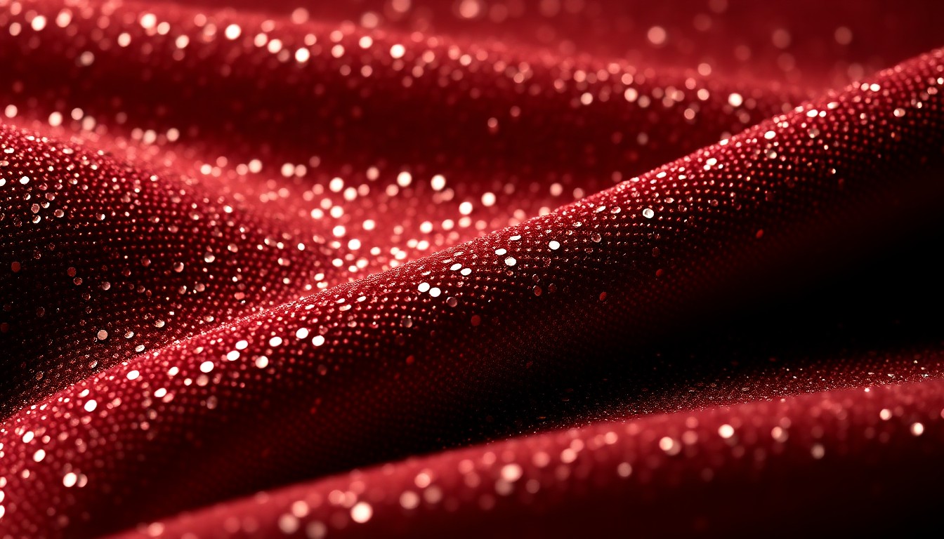 An extreme close-up photograph of a luxurious, shimmering fabric texture like velvet or sequins, captured in dramatic high-contrast studio lighting to convey the glamour and opulence of Rachael Ray's culinary media career.