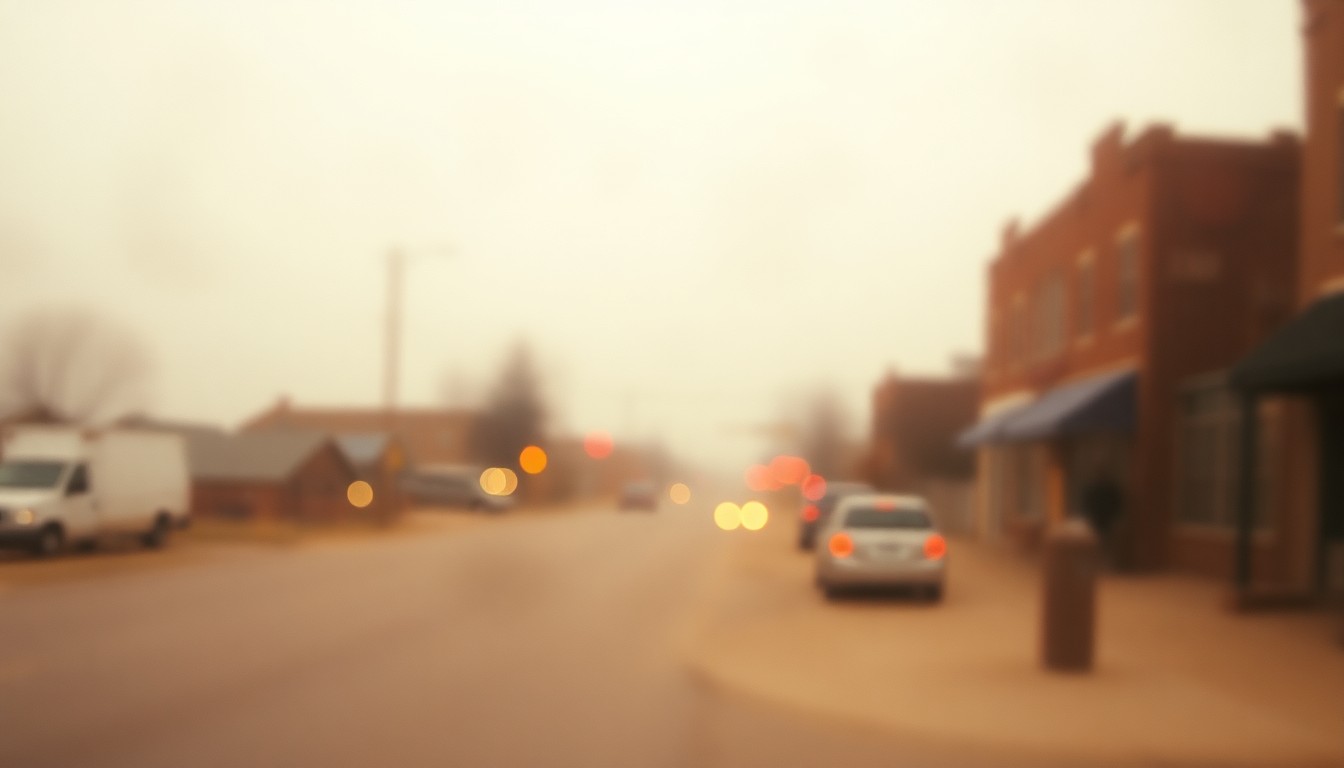An extremely blurred, out-of-focus photograph in warm tones, representing the quiet, reflective mood of a small town after the death of a longtime resident.