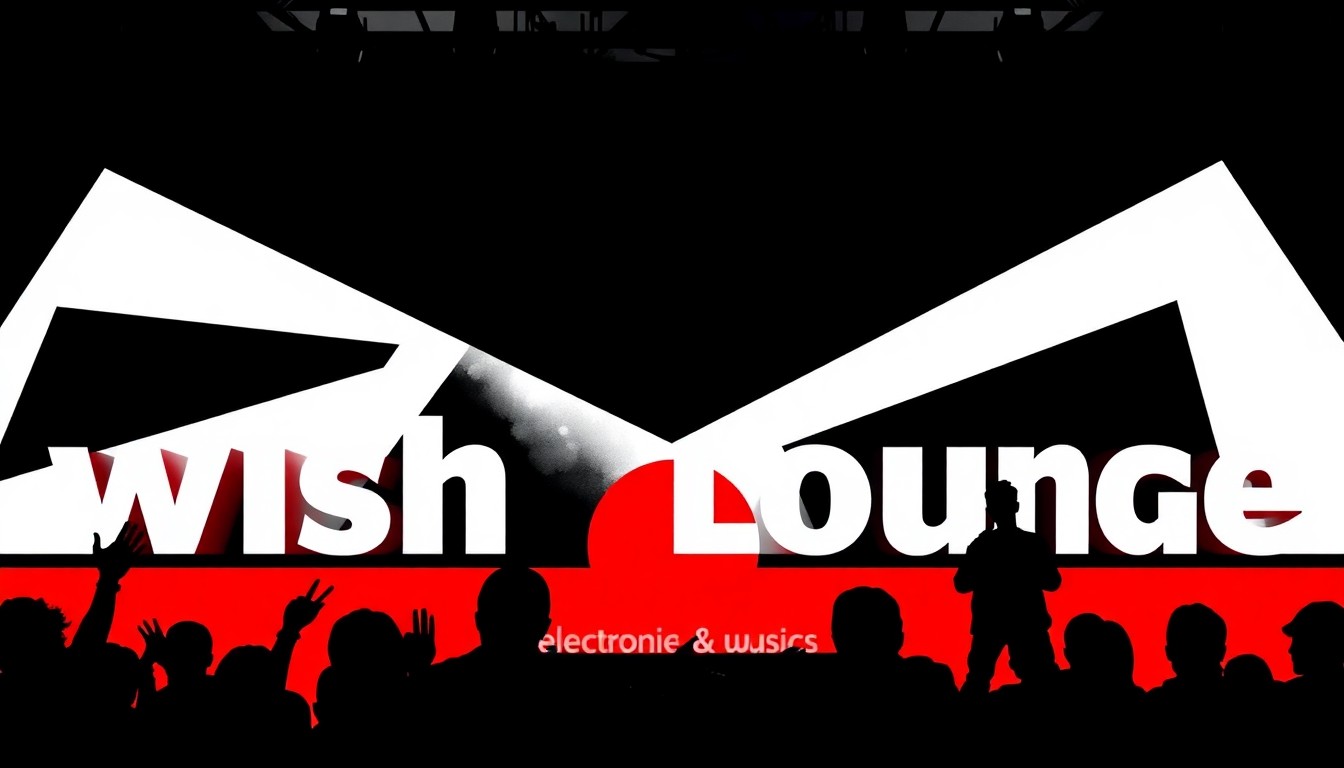 A bold, abstract composition of jagged, geometric shapes in high-contrast red and black, conceptually representing the energy and production of an electronic music event.