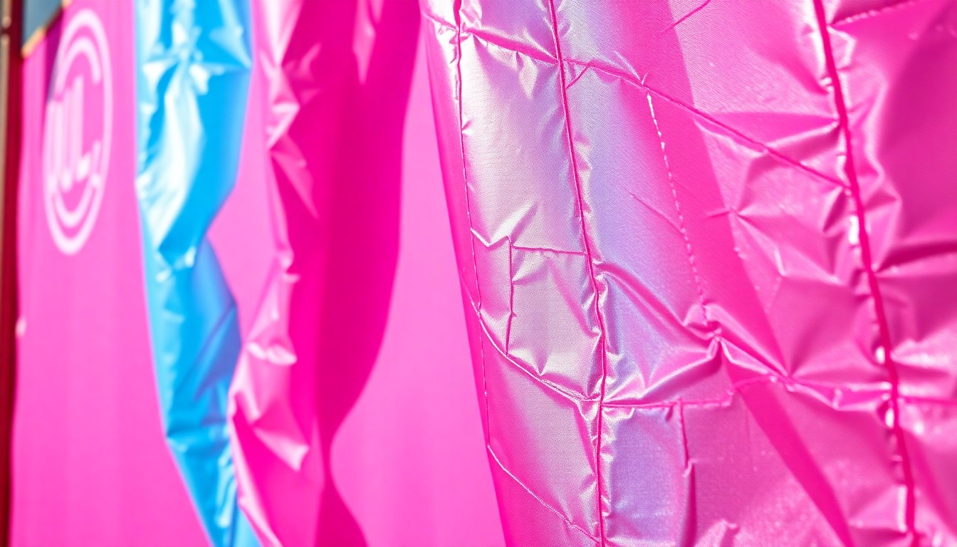 An extreme close-up photograph of a brightly colored, textured festival banner or flag, featuring bold, high-contrast hues that capture the energy and excitement of the Coachella pop-up experiences.