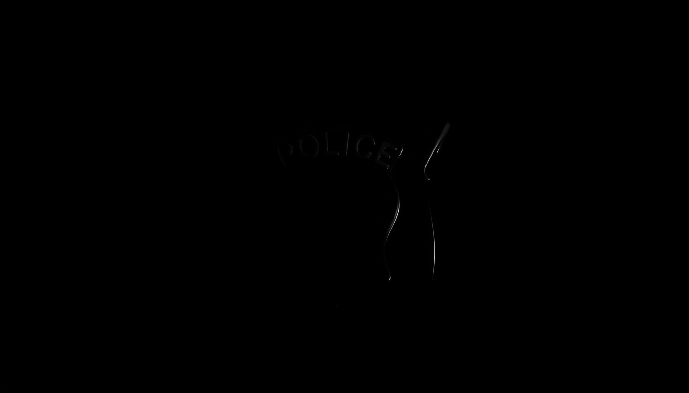 An extreme close-up photograph of a police badge reflecting a harsh, direct camera flash, creating a stark, gritty, investigative aesthetic that conceptually represents the contentious issues surrounding this police shooting incident.