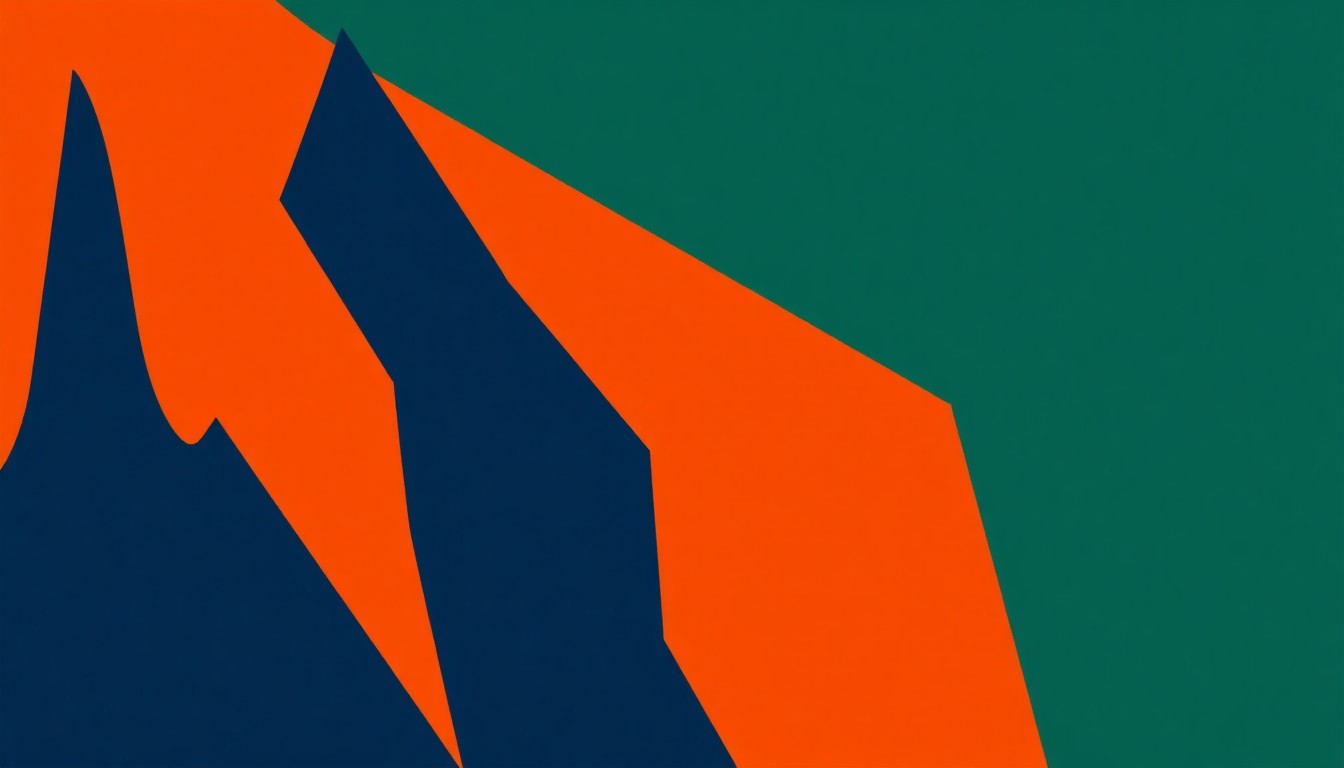 An abstract composition of bold, geometric shapes in warm orange, deep blue, and muted green, representing the indie rock and melancholy themes of the new Cactus Lee album.