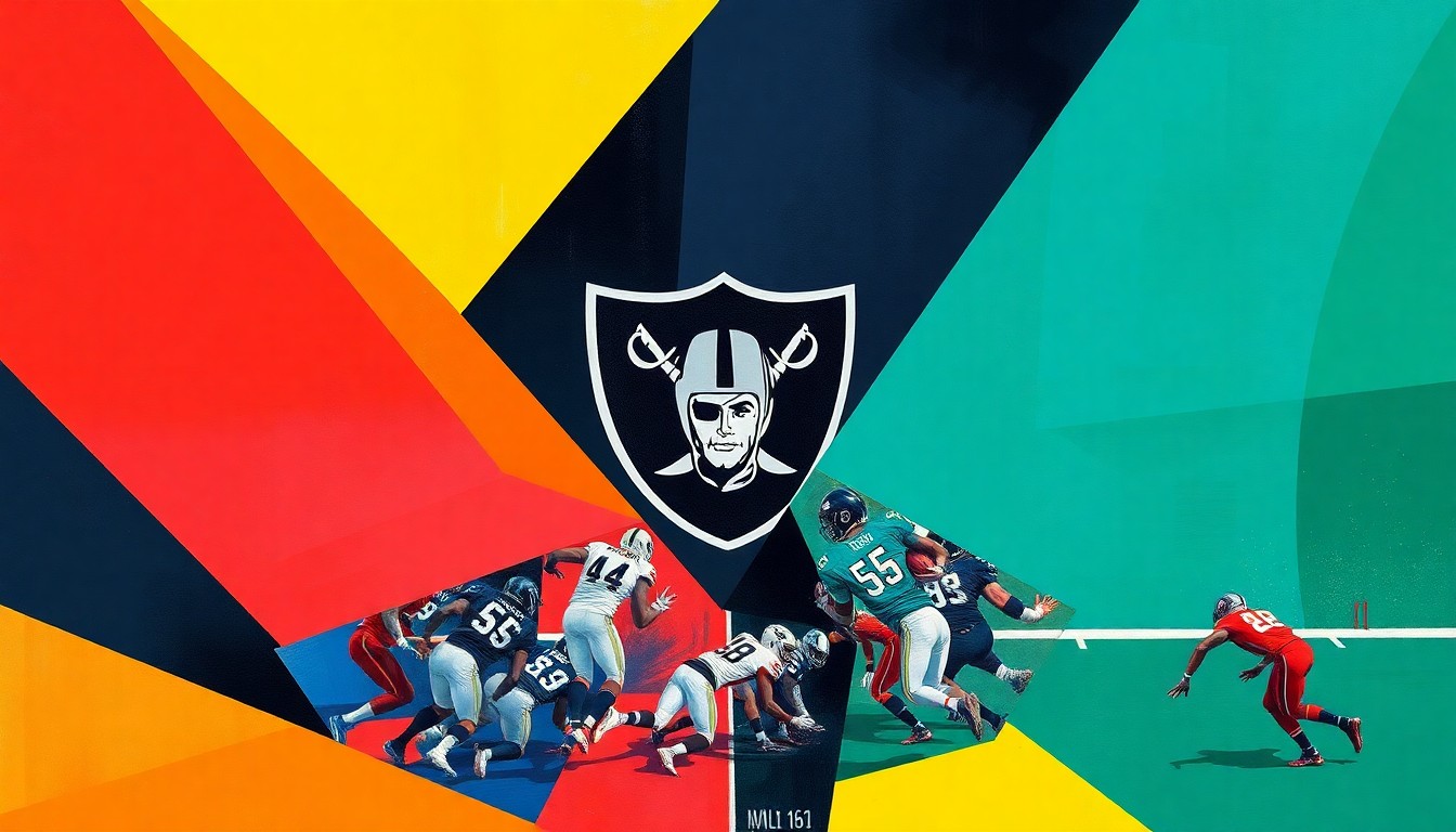 A fragmented, geometric painting depicting a football game or match, with the players and field abstracted into sharp, overlapping shapes in a vibrant color palette, conceptually representing the complexities surrounding Tom Brady's retirement status and potential comeback.