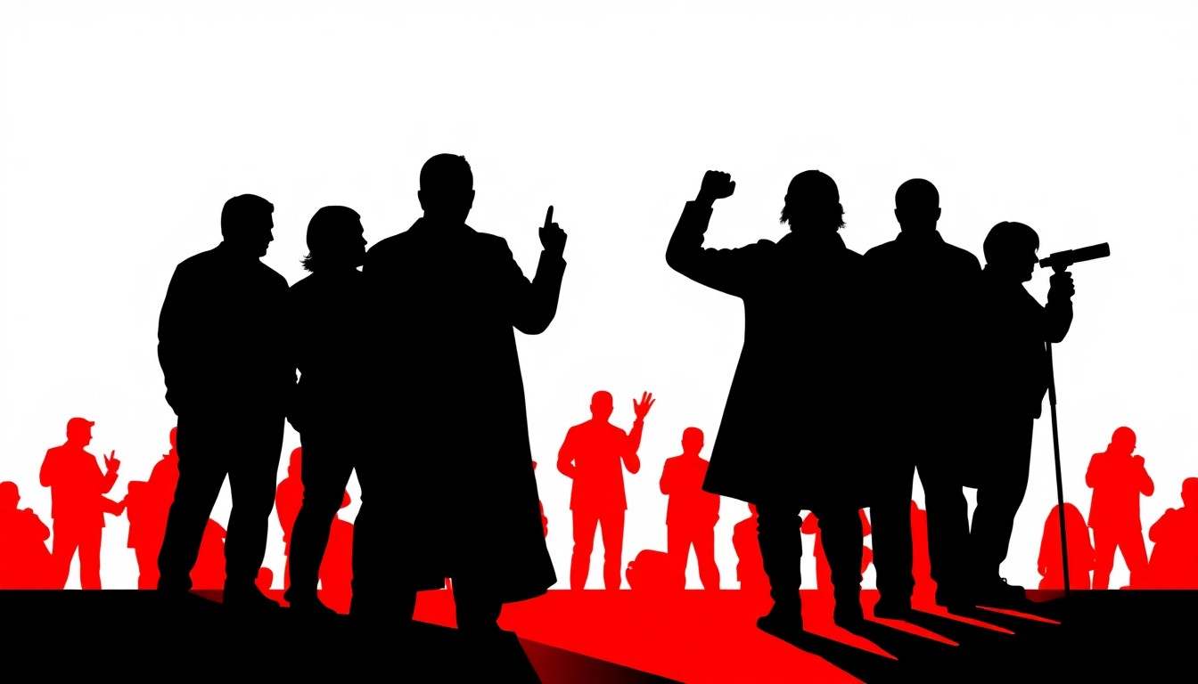 An abstract composition of jagged black silhouettes and bold, contrasting colors like red and white, conveying a sense of institutional change and reform.