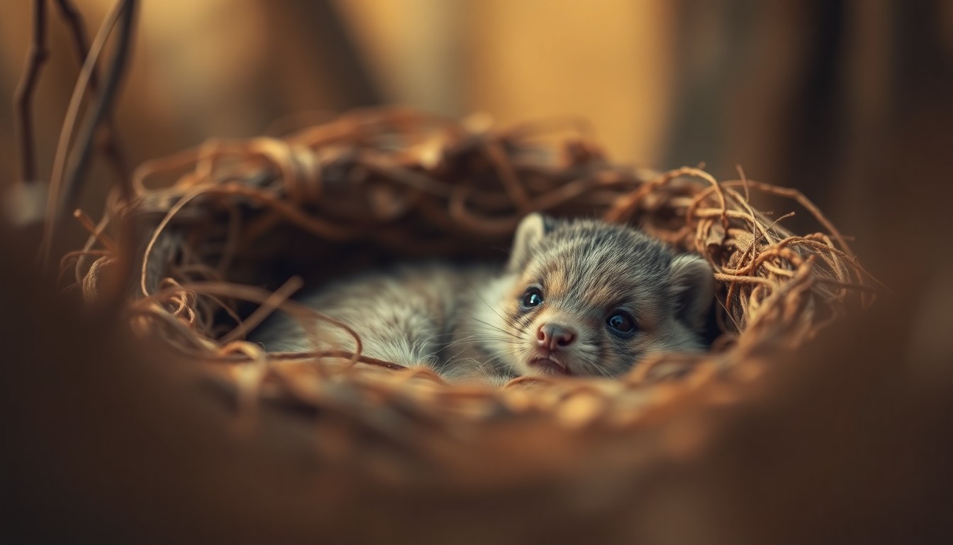 An abstract, impressionistic photograph in soft focus, showing the outline of a small, furry animal resting in a warm, natural environment, conveying a sense of care and rehabilitation.