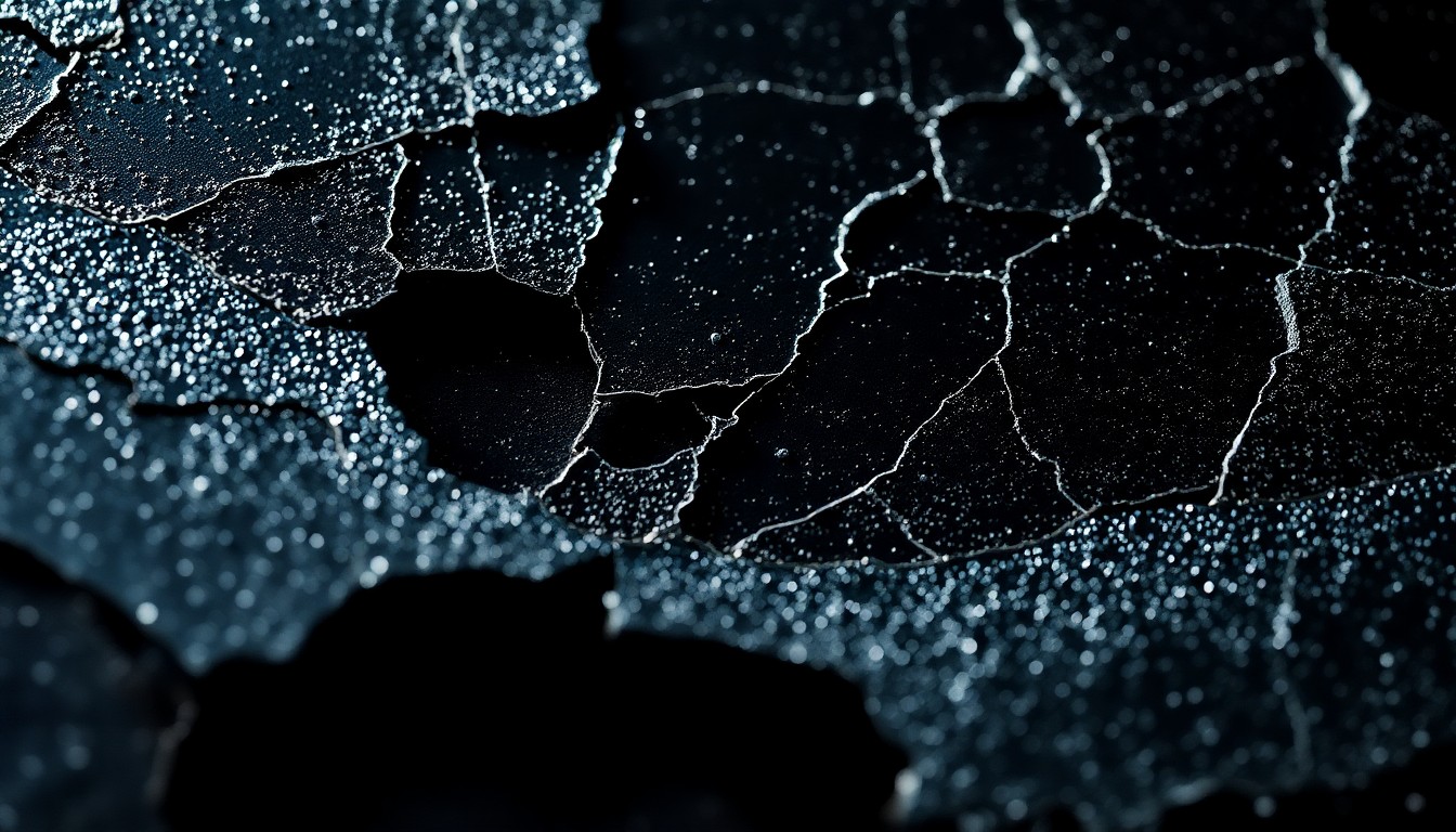 An extreme close-up of a cracked, glittering surface in dramatic, high-contrast studio lighting, conceptually representing the fragility and intensity of the creative mind.