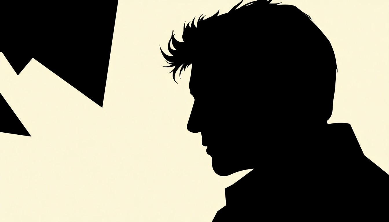 A bold, abstract composition of jagged, geometric black shapes and silhouettes, conceptually representing the intense dedication and commitment of an actor to their craft.