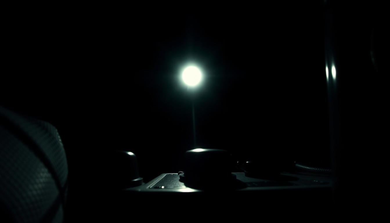 An extreme close-up photograph of a boat's navigation equipment or a personal item belonging to the couple, lit by a harsh, direct camera flash against a pitch-black background, conceptually illustrating the investigation into Lynette Hooker's disappearance.