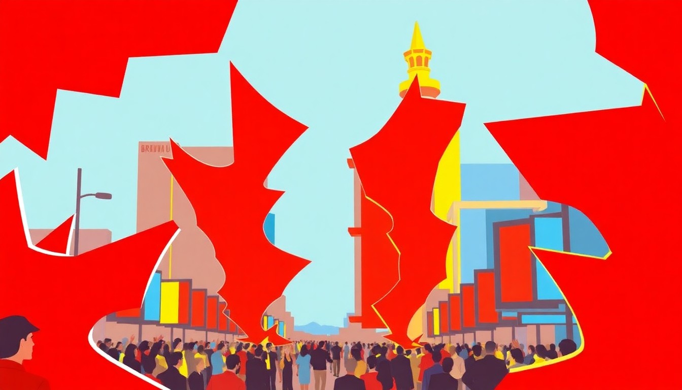 An abstract, minimalist composition of striking geometric shapes in bold primary colors, conceptually representing the energy and spectacle of a Bruno Mars parade in Las Vegas.