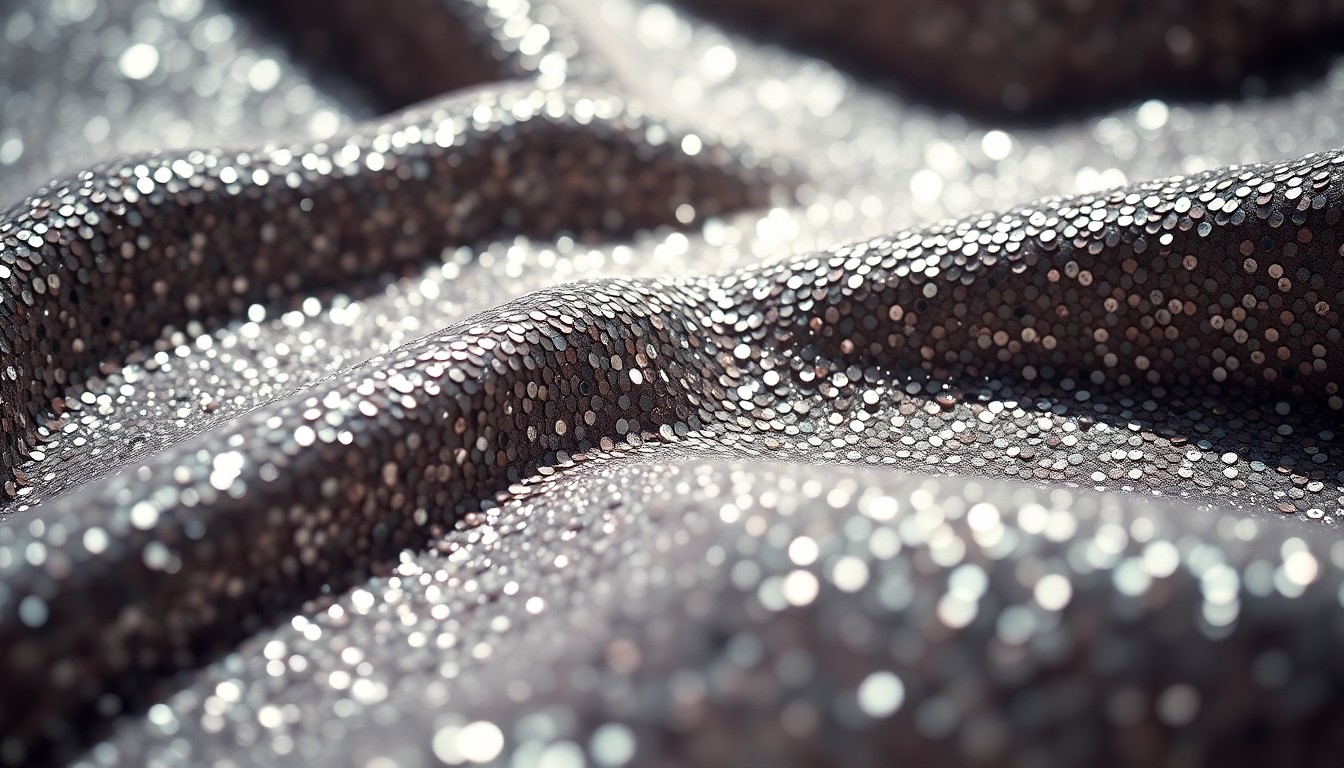 An extreme close-up of shimmering, high-contrast sequins and shattered glass, capturing the glamour and high-fashion aesthetic of Alaïa's final campaign under Pieter Mulier's creative direction.