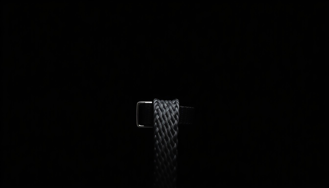 An extreme close-up of a dog collar or leash, the harsh flash lighting creating a dramatic, gritty aesthetic that conceptually represents the intersection of drug-related crime and animal welfare issues.