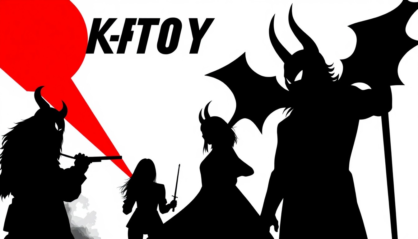 A striking, minimalist illustration featuring bold, jagged shapes in red and white, abstractly representing the unexpected collaboration between the K-pop groups Katseye and Huntr/x at Coachella.