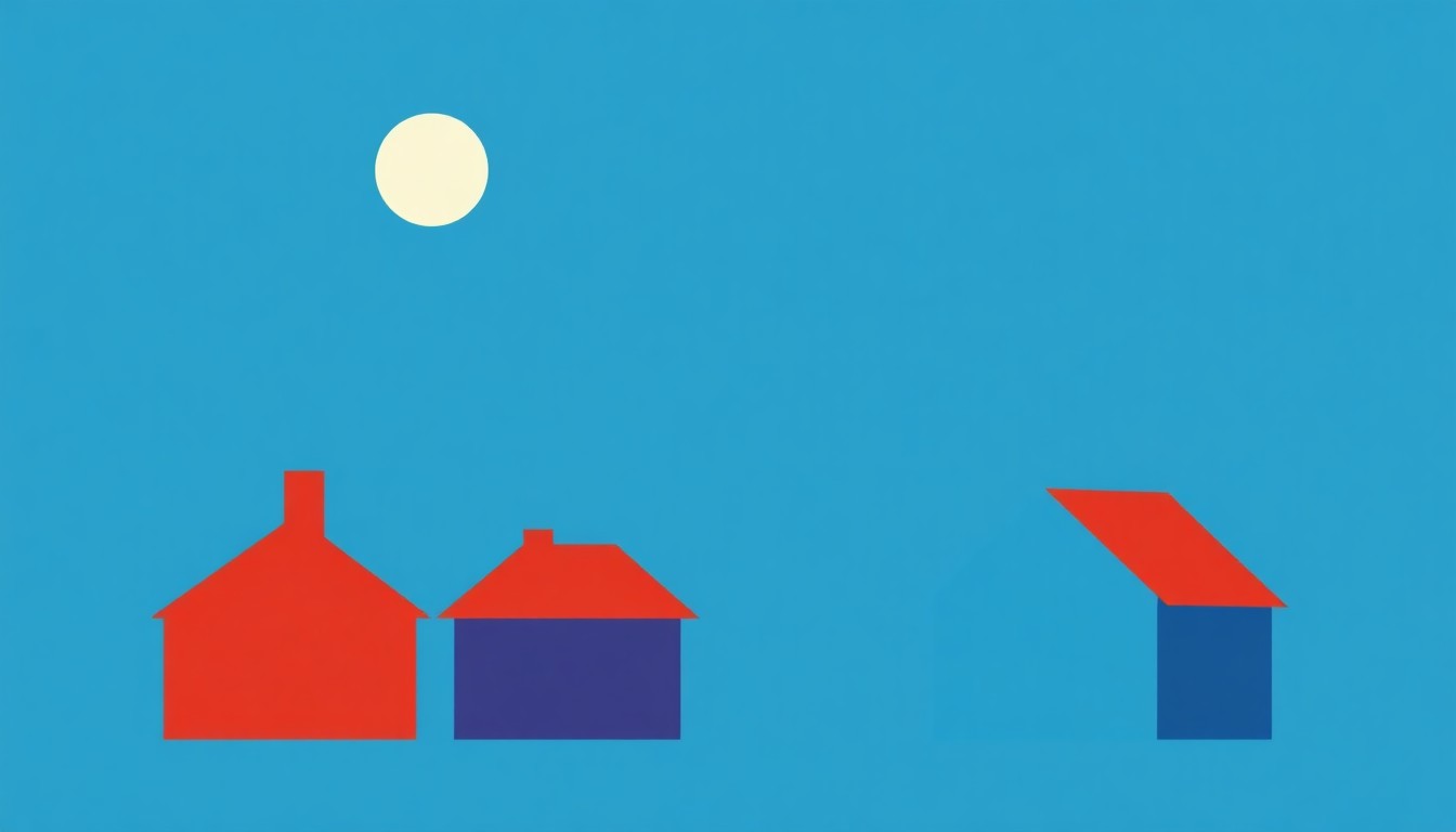 A vibrant abstract illustration composed of overlapping triangles and rectangles in shades of blue, red, and yellow, conceptually representing the complex and interconnected nature of household debt in the United States.
